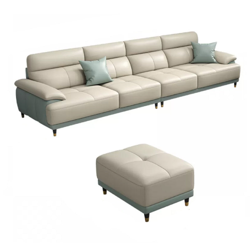 Genuine Leather Sectional Sofa Pillow Top Arm Sofa for Living Room 4-Seater Sofa with Ottoman Clearhalo 'furn' 'furn_sectionals' 'Furniture' 'Living Room Furniture' 'Sectionals' 6606694