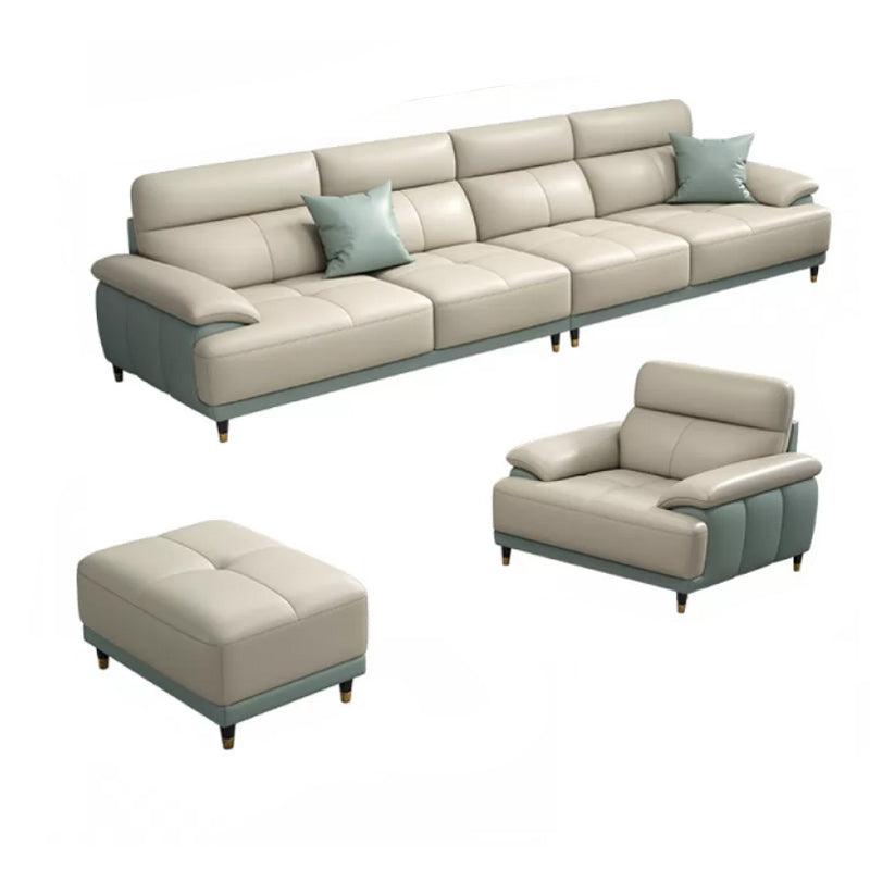 Genuine Leather Sectional Sofa Pillow Top Arm Sofa for Living Room 4-Seater Sofa & 1-Seater Sofa & Ottoman Clearhalo 'furn' 'furn_sectionals' 'Furniture' 'Living Room Furniture' 'Sectionals' 6606696