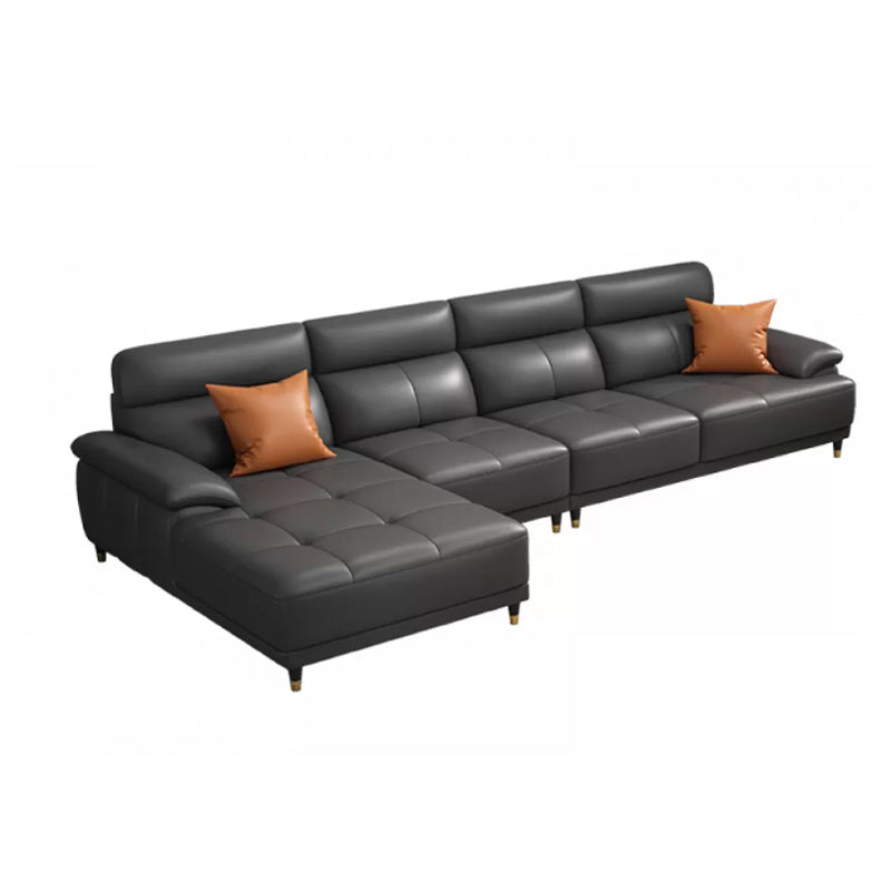 Genuine Leather Sectional Sofa Pillow Top Arm Sofa for Living Room 2-Seater Sofa & 1-Seater Sofa & Chaise Longue Clearhalo 'furn' 'furn_sectionals' 'Furniture' 'Living Room Furniture' 'Sectionals' 6606698