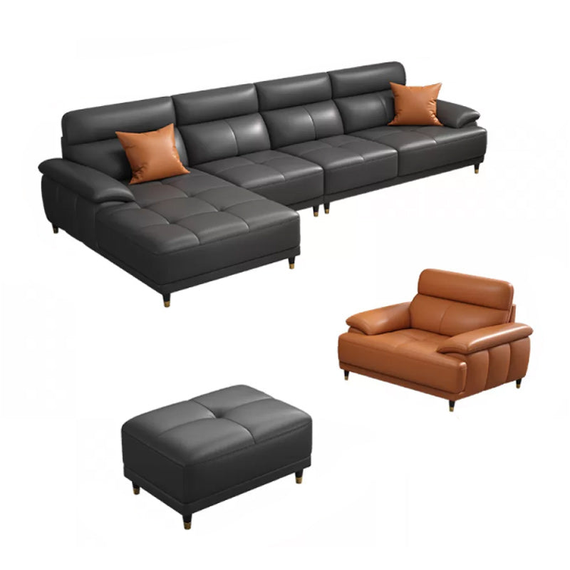 Genuine Leather Sectional Sofa Pillow Top Arm Sofa for Living Room 2-Seater Sofa&1-Seater Sofa&Chaise Longue&1-Seater Sofa&Ottoman Clearhalo 'furn' 'furn_sectionals' 'Furniture' 'Living Room Furniture' 'Sectionals' 6606700