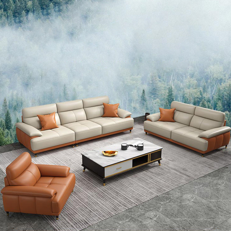 Genuine Leather Sectional Sofa Pillow Top Arm Sofa for Living Room Clearhalo 'furn' 'furn_sectionals' 'Furniture' 'Living Room Furniture' 'Sectionals' 6606701