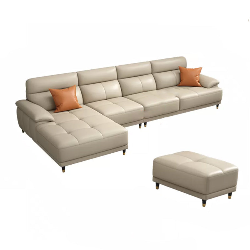 Genuine Leather Sectional Sofa Pillow Top Arm Sofa for Living Room 2-Seater Sofa & 1-Seater Sofa & Chaise Lounge & Ottoman Clearhalo 'furn' 'furn_sectionals' 'Furniture' 'Living Room Furniture' 'Sectionals' 6606702