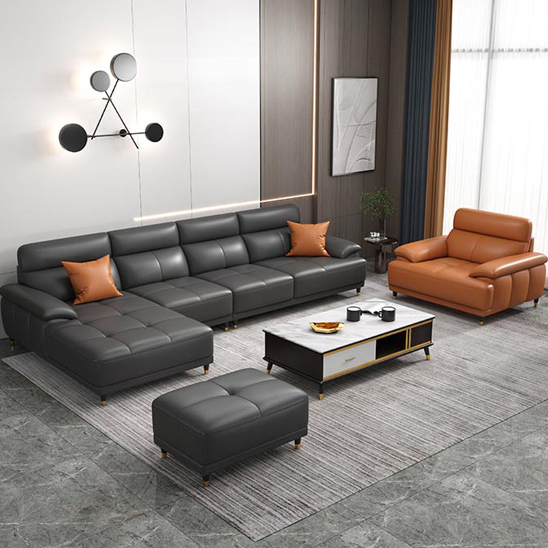 Genuine Leather Sectional Sofa Pillow Top Arm Sofa for Living Room Clearhalo 'furn' 'furn_sectionals' 'Furniture' 'Living Room Furniture' 'Sectionals' 6606703