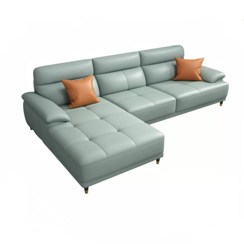 Genuine Leather Sectional Sofa Pillow Top Arm Sofa for Living Room 2-Seater Sofa with Chaise Lounge Clearhalo 'furn' 'furn_sectionals' 'Furniture' 'Living Room Furniture' 'Sectionals' 6606704