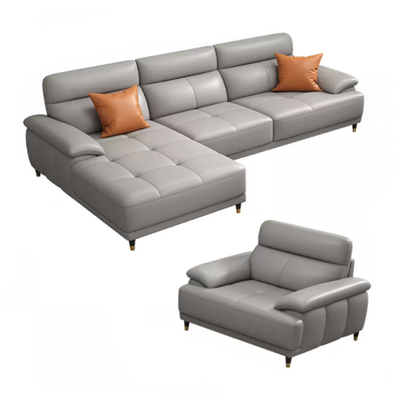 Genuine Leather Sectional Sofa Pillow Top Arm Sofa for Living Room 2-Seater Sofa & Chaise Lounge & 1-Seater Sofa Clearhalo 'furn' 'furn_sectionals' 'Furniture' 'Living Room Furniture' 'Sectionals' 6606706