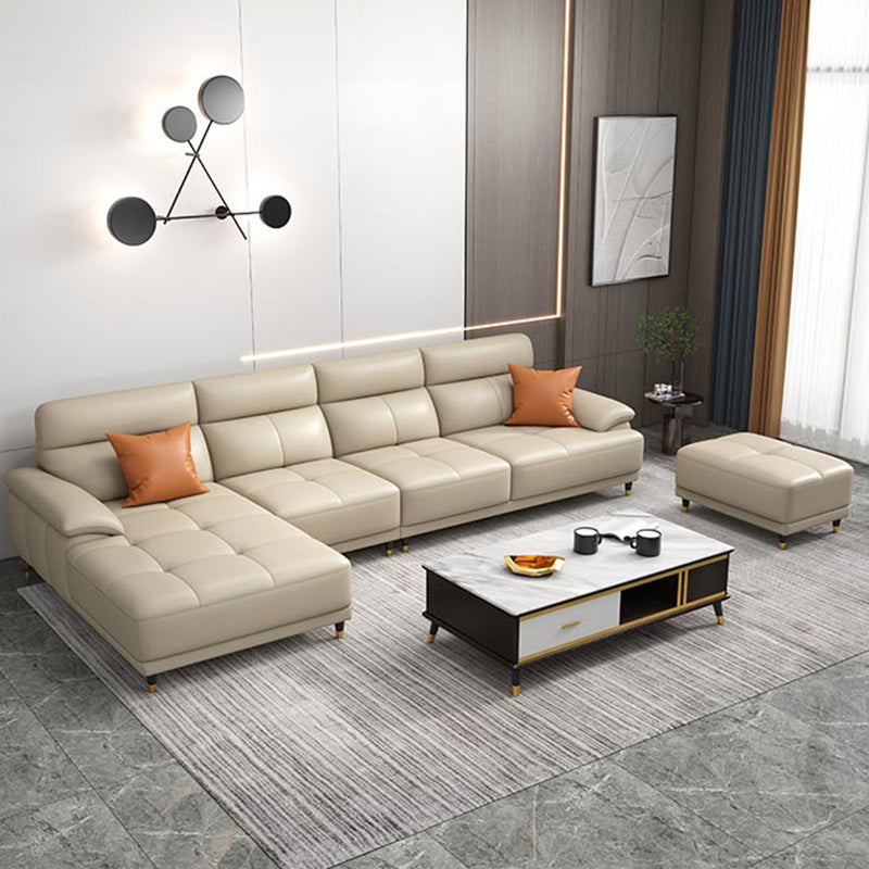 Genuine Leather Sectional Sofa Pillow Top Arm Sofa for Living Room Clearhalo 'furn' 'furn_sectionals' 'Furniture' 'Living Room Furniture' 'Sectionals' 6606707