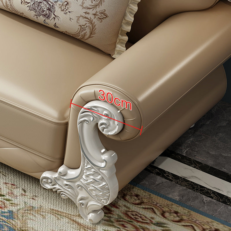 Tufted Scroll Arm Chesterfield Sofa and Chaise Genuine Leather Sofa with Pillows Clearhalo 'furn' 'furn_sectionals' 'Furniture' 'Living Room Furniture' 'Sectionals' 6606731