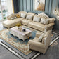 Tufted Scroll Arm Chesterfield Sofa and Chaise Genuine Leather Sofa with Pillows Clearhalo 'furn' 'furn_sectionals' 'Furniture' 'Living Room Furniture' 'Sectionals' 6606734