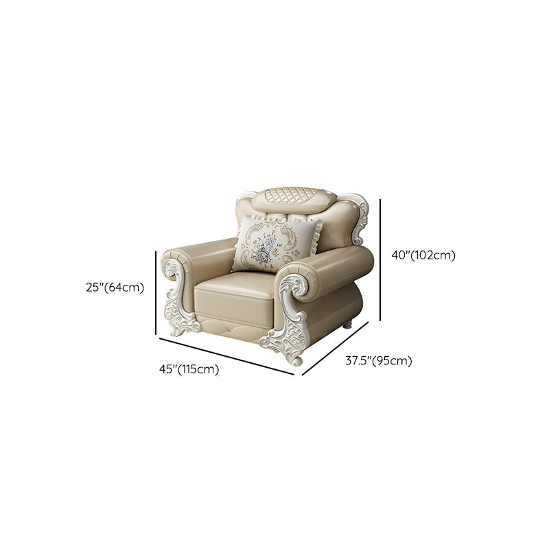 Tufted Scroll Arm Chesterfield Sofa and Chaise Genuine Leather Sofa with Pillows Clearhalo 'furn' 'furn_sectionals' 'Furniture' 'Living Room Furniture' 'Sectionals' 6606738