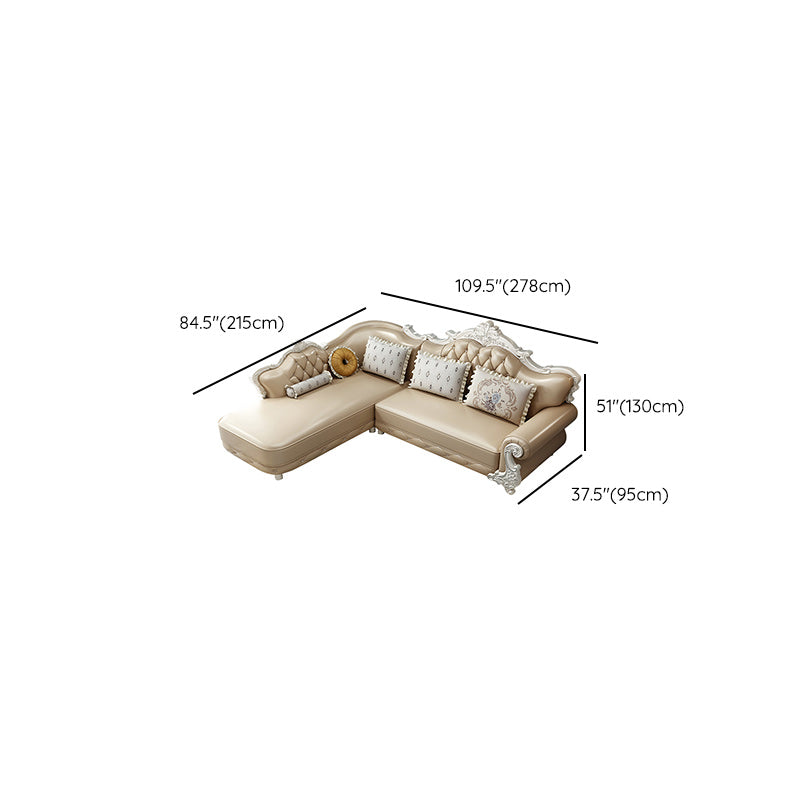 Tufted Scroll Arm Chesterfield Sofa and Chaise Genuine Leather Sofa with Pillows Clearhalo 'furn' 'furn_sectionals' 'Furniture' 'Living Room Furniture' 'Sectionals' 6606739