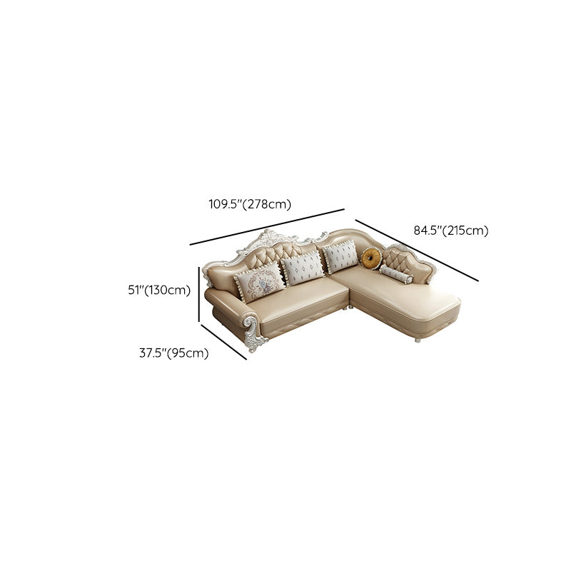 Tufted Scroll Arm Chesterfield Sofa and Chaise Genuine Leather Sofa with Pillows Clearhalo 'furn' 'furn_sectionals' 'Furniture' 'Living Room Furniture' 'Sectionals' 6606740
