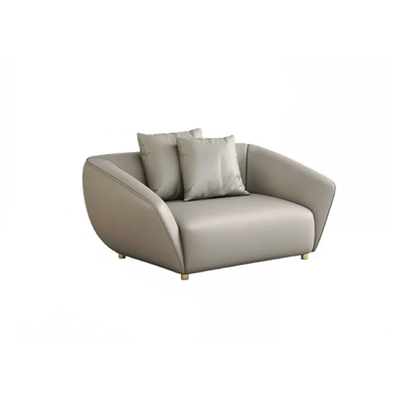 Glam Sloped Arm Sofa with Pillows Genuine Leather Sofa in Gray Sofa 43.3"L x 38.2"W x 28.3"H Clearhalo 'furn' 'furn_sectionals' 'Furniture' 'Living Room Furniture' 'Sectionals' 6606767