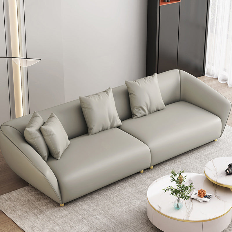 Glam Sloped Arm Sofa with Pillows Genuine Leather Sofa in Gray Clearhalo 'furn' 'furn_sectionals' 'Furniture' 'Living Room Furniture' 'Sectionals' 6606769