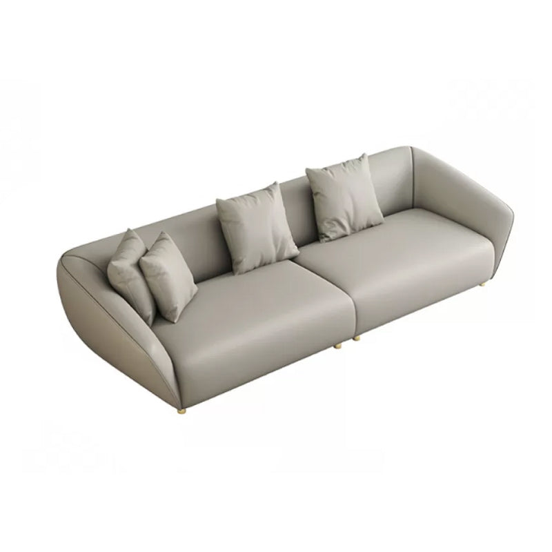 Glam Sloped Arm Sofa with Pillows Genuine Leather Sofa in Gray Sofa Clearhalo 'furn' 'furn_sectionals' 'Furniture' 'Living Room Furniture' 'Sectionals' 6606770