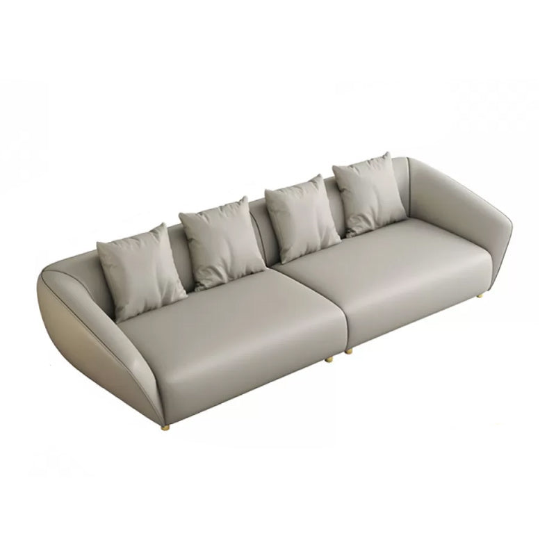 Glam Sloped Arm Sofa with Pillows Genuine Leather Sofa in Gray Sofa 110.2"L x 38.2"W x 28.3"H Clearhalo 'furn' 'furn_sectionals' 'Furniture' 'Living Room Furniture' 'Sectionals' 6606772