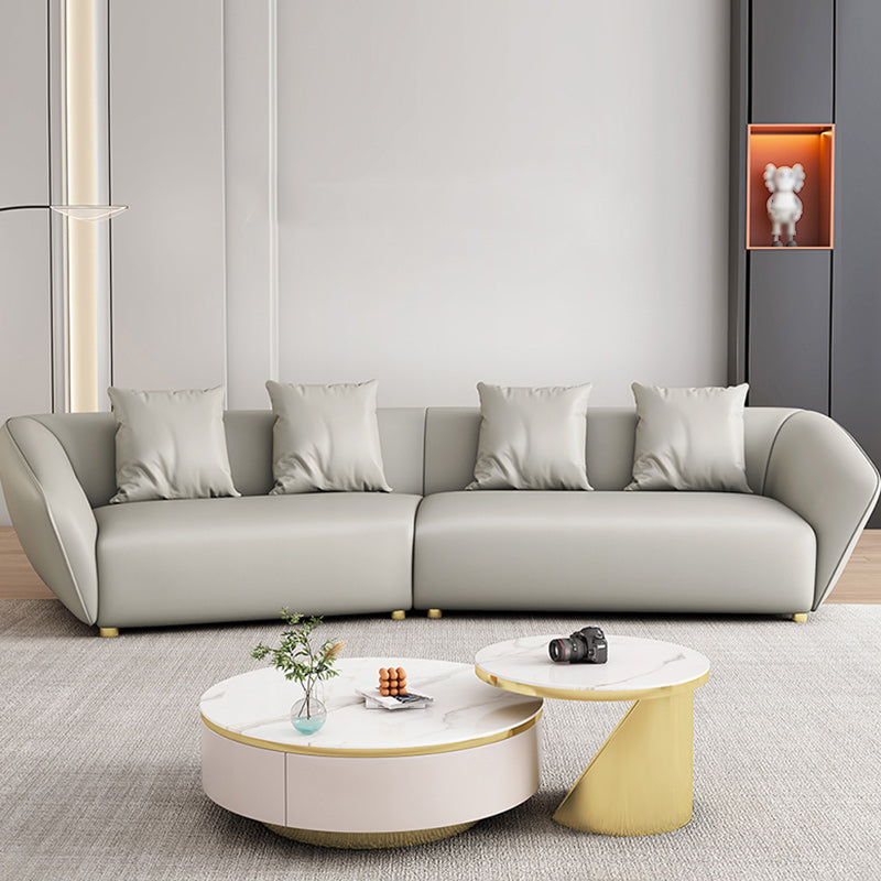 Glam Sloped Arm Sofa with Pillows Genuine Leather Sofa in Gray Clearhalo 'furn' 'furn_sectionals' 'Furniture' 'Living Room Furniture' 'Sectionals' 6606773