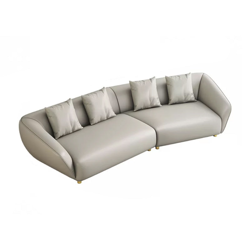 Glam Sloped Arm Sofa with Pillows Genuine Leather Sofa in Gray Corner Sectional 110.2"L x 38.2"W x 28.3"H Clearhalo 'furn' 'furn_sectionals' 'Furniture' 'Living Room Furniture' 'Sectionals' 6606774