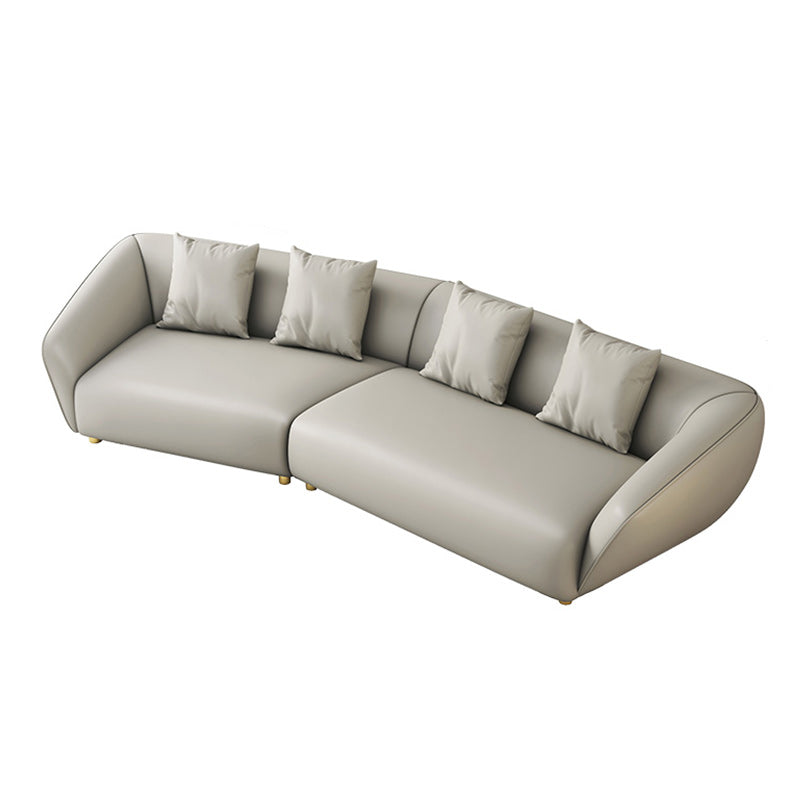 Glam Sloped Arm Sofa with Pillows Genuine Leather Sofa in Gray Clearhalo 'furn' 'furn_sectionals' 'Furniture' 'Living Room Furniture' 'Sectionals' 6606775