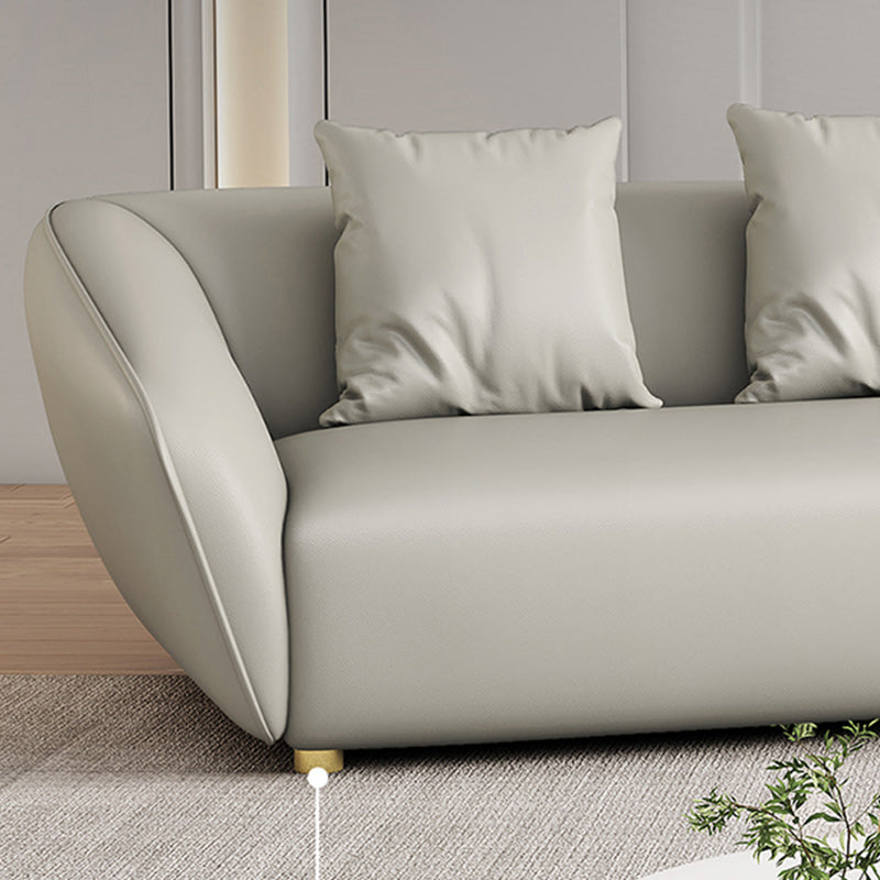 Glam Sloped Arm Sofa with Pillows Genuine Leather Sofa in Gray Clearhalo 'furn' 'furn_sectionals' 'Furniture' 'Living Room Furniture' 'Sectionals' 6606779