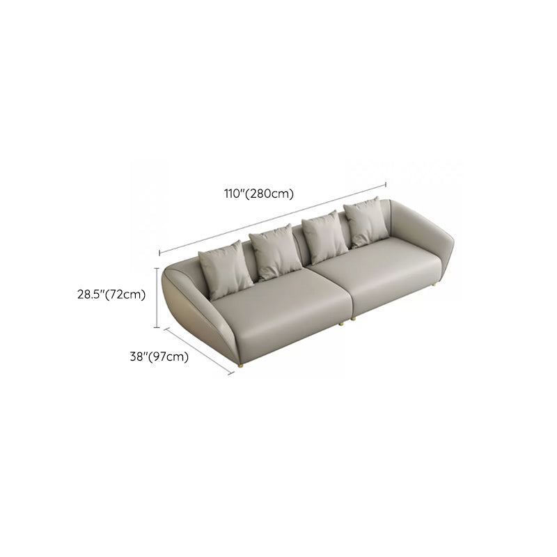 Glam Sloped Arm Sofa with Pillows Genuine Leather Sofa in Gray Clearhalo 'furn' 'furn_sectionals' 'Furniture' 'Living Room Furniture' 'Sectionals' 6606785