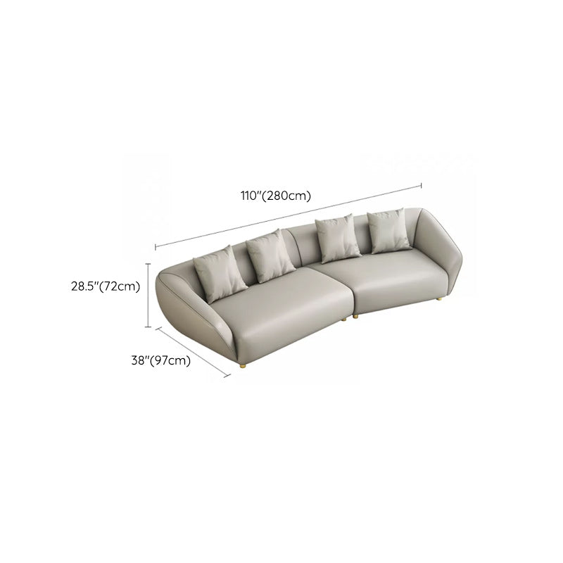 Glam Sloped Arm Sofa with Pillows Genuine Leather Sofa in Gray Clearhalo 'furn' 'furn_sectionals' 'Furniture' 'Living Room Furniture' 'Sectionals' 6606786
