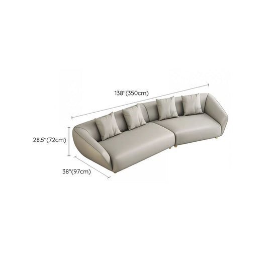 Glam Sloped Arm Sofa with Pillows Genuine Leather Sofa in Gray Clearhalo 'furn' 'furn_sectionals' 'Furniture' 'Living Room Furniture' 'Sectionals' 6606787