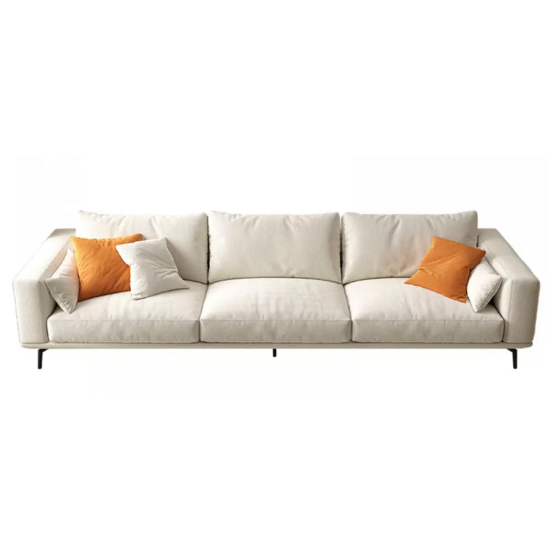 Square Arm Loose Back Sofa and Chaise Slipcovered White Fabric Sofa