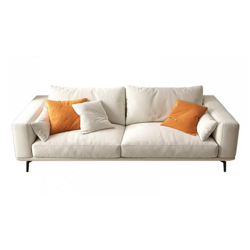 Square Arm Loose Back Sofa and Chaise Slipcovered White Fabric Sofa