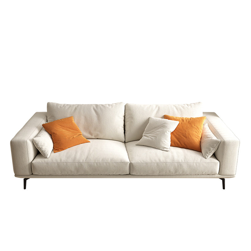 Square Arm Loose Back Sofa and Chaise Slipcovered White Fabric Sofa