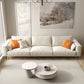 Square Arm Loose Back Sofa and Chaise Slipcovered White Fabric Sofa