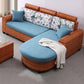 Sofá de ratán tropical de 3 plazas con chaise longue con brazos volumétricos marrones y respaldo suelto