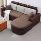 3-Seater Tropical Rattan Sofa with Chaise Brown Scroll Arm Loose Back Sofa