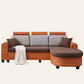 Sofá de ratán tropical de 3 plazas con chaise longue con brazos volumétricos marrones y respaldo suelto