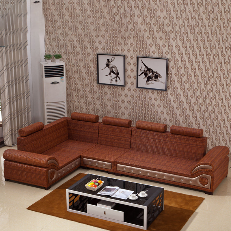 Rattan-Akzentsofa und Chaiselongue-Sofa im tropischen Stil mit Kissen