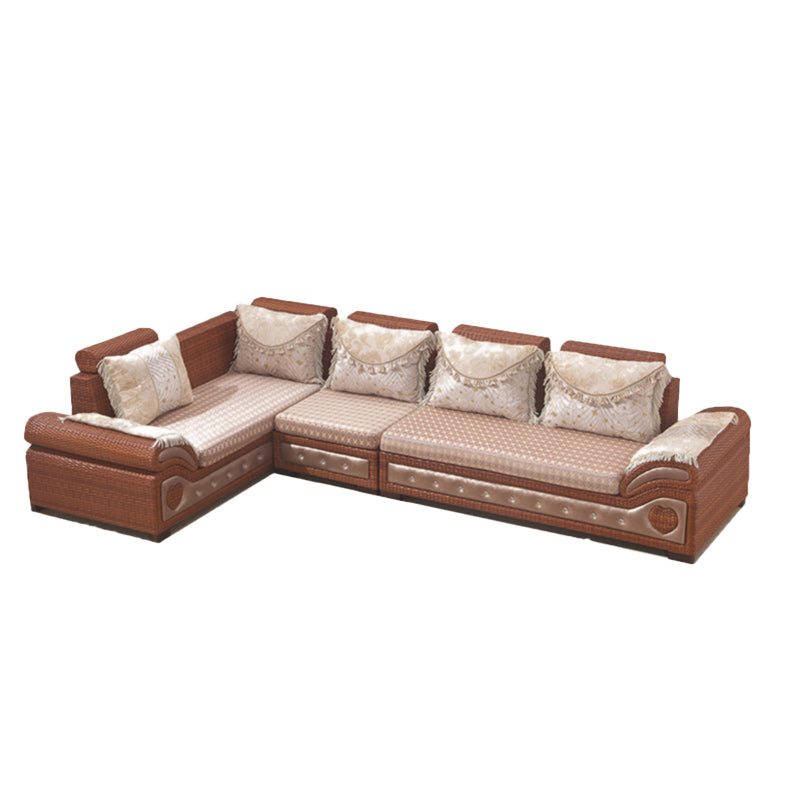 Rattan-Akzentsofa und Chaiselongue-Sofa im tropischen Stil mit Kissen