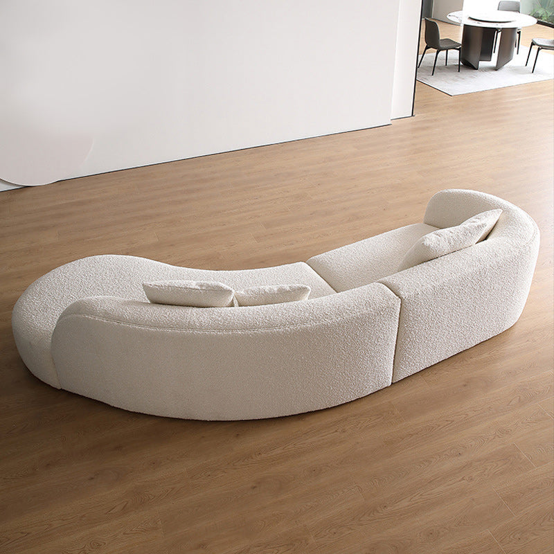 Contemporary Wool Sofa in White Simple Living Room Curved Seating