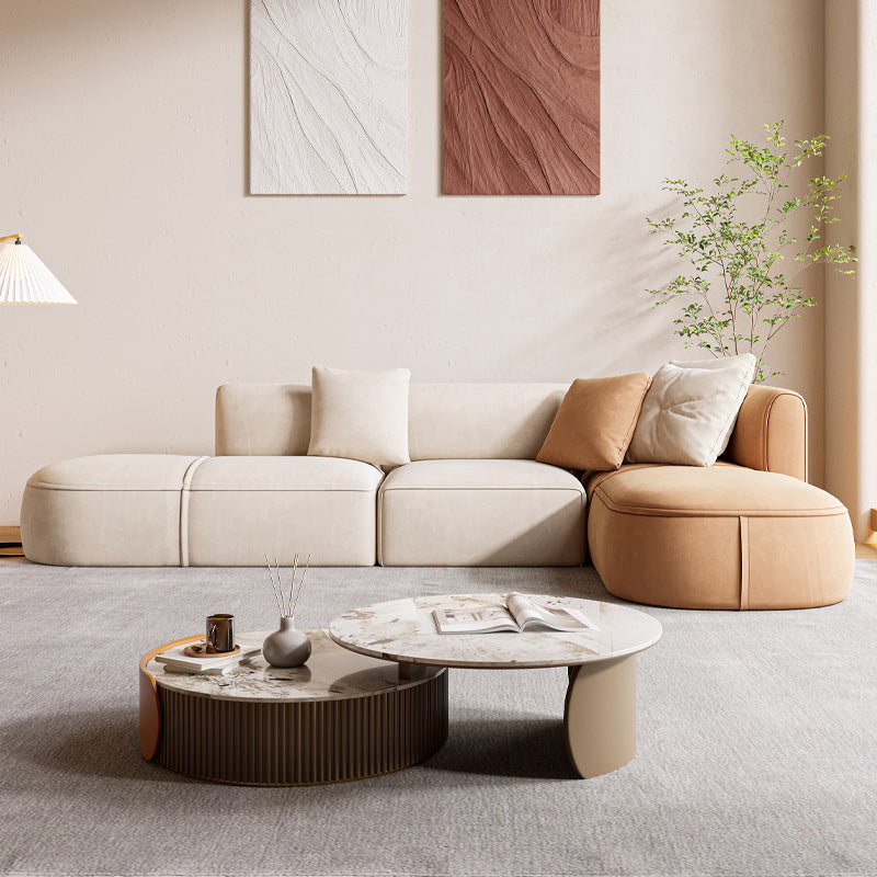 Minimalist 27.6-In H Sofa and Chaise Brown & Beige Sofa with One Side Arm Clearhalo 'furn' 'furn_sectionals' 'Furniture' 'Living Room Furniture' 'Sectionals' 6606923