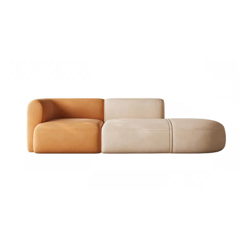 Minimalist 27.6-In H Sofa and Chaise Brown & Beige Sofa with One Side Arm 110"L x 35.5"W x 27.5"H Right Clearhalo 'furn' 'furn_sectionals' 'Furniture' 'Living Room Furniture' 'Sectionals' 6606924