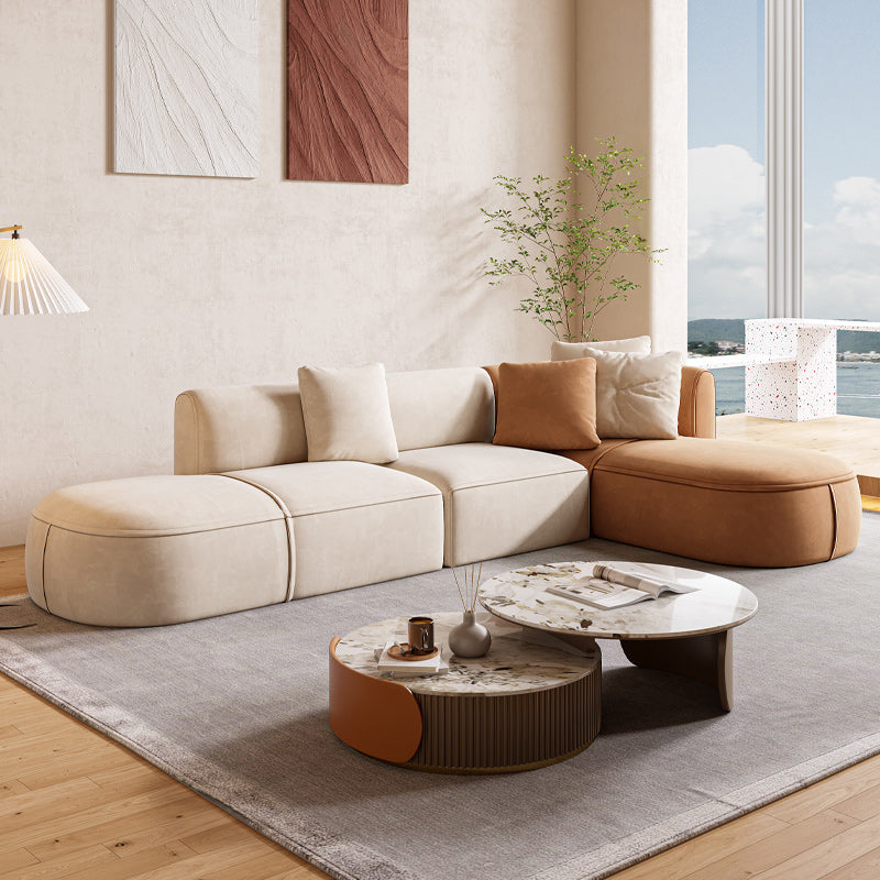 Minimalist 27.6-In H Sofa and Chaise Brown & Beige Sofa with One Side Arm Clearhalo 'furn' 'furn_sectionals' 'Furniture' 'Living Room Furniture' 'Sectionals' 6606925