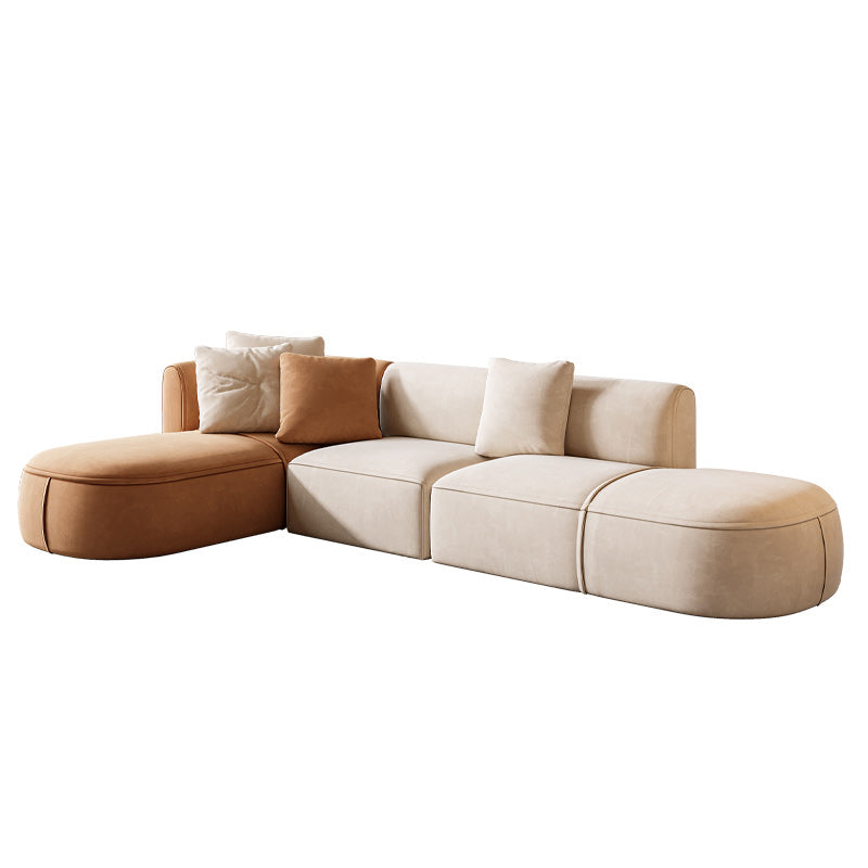 Minimalist 27.6-In H Sofa and Chaise Brown & Beige Sofa with One Side Arm Clearhalo 'furn' 'furn_sectionals' 'Furniture' 'Living Room Furniture' 'Sectionals' 6606929