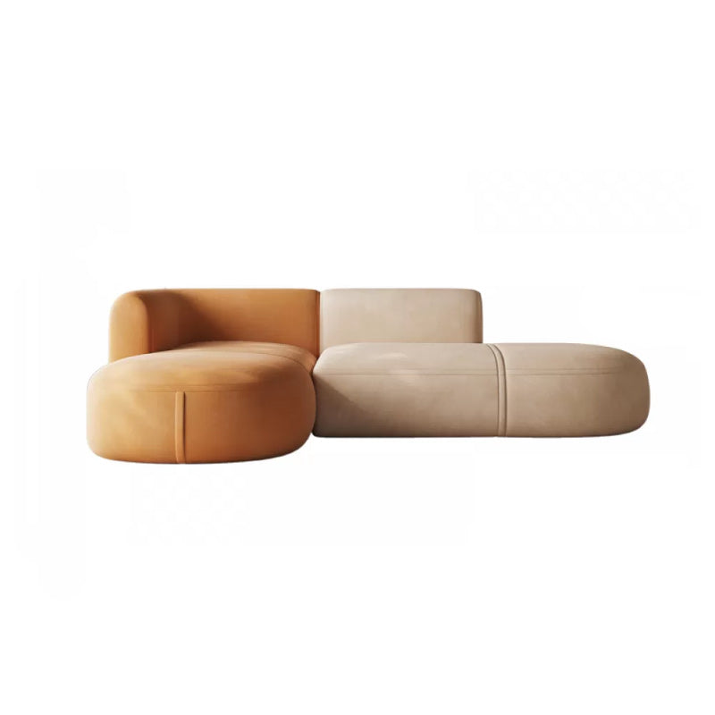 Minimalist 27.6-In H Sofa and Chaise Brown & Beige Sofa with One Side Arm 110"L x 69"W x 28"H Left Clearhalo 'furn' 'furn_sectionals' 'Furniture' 'Living Room Furniture' 'Sectionals' 6606931