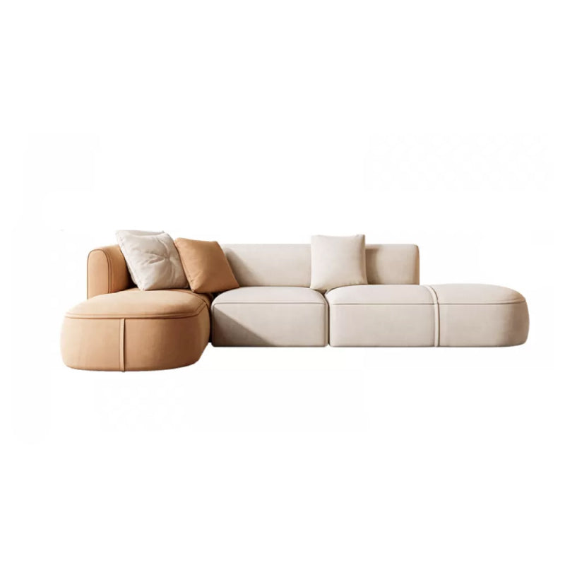 Minimalist 27.6-In H Sofa and Chaise Brown & Beige Sofa with One Side Arm 136"L x 69"W x 28"H Left Clearhalo 'furn' 'furn_sectionals' 'Furniture' 'Living Room Furniture' 'Sectionals' 6606933