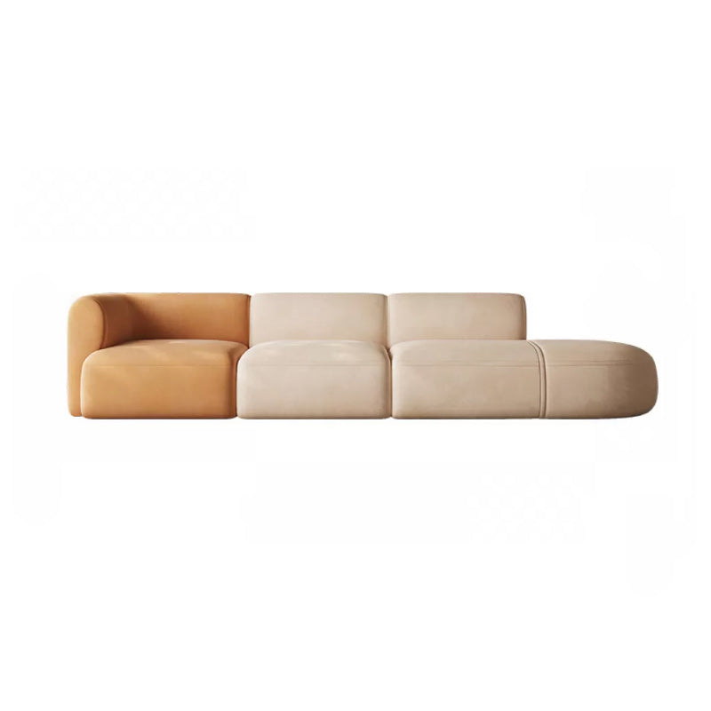 Minimalist 27.6-In H Sofa and Chaise Brown & Beige Sofa with One Side Arm 136"L x 35"W x 28"H Right Clearhalo 'furn' 'furn_sectionals' 'Furniture' 'Living Room Furniture' 'Sectionals' 6606936