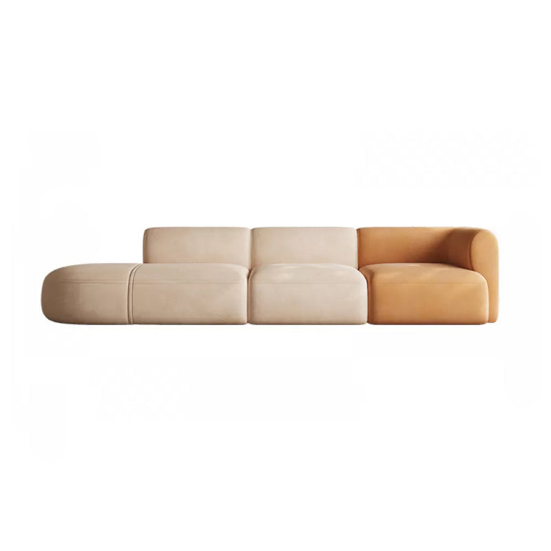 Minimalist 27.6-In H Sofa and Chaise Brown & Beige Sofa with One Side Arm 136"L x 35"W x 28"H Left Clearhalo 'furn' 'furn_sectionals' 'Furniture' 'Living Room Furniture' 'Sectionals' 6606938
