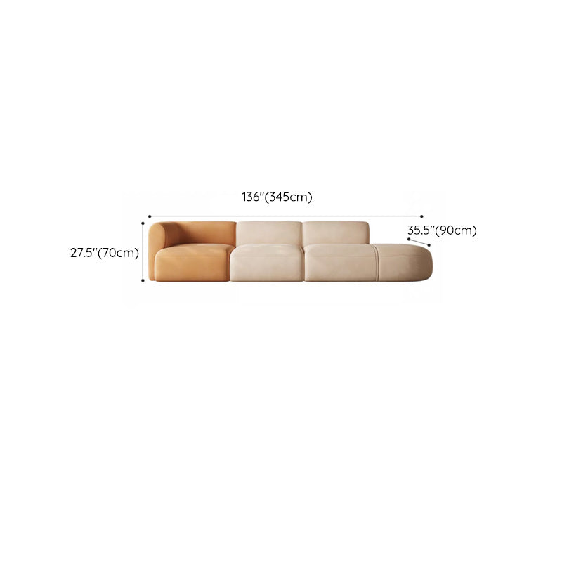 Minimalist 27.6-In H Sofa and Chaise Brown & Beige Sofa with One Side Arm Clearhalo 'furn' 'furn_sectionals' 'Furniture' 'Living Room Furniture' 'Sectionals' 6606946