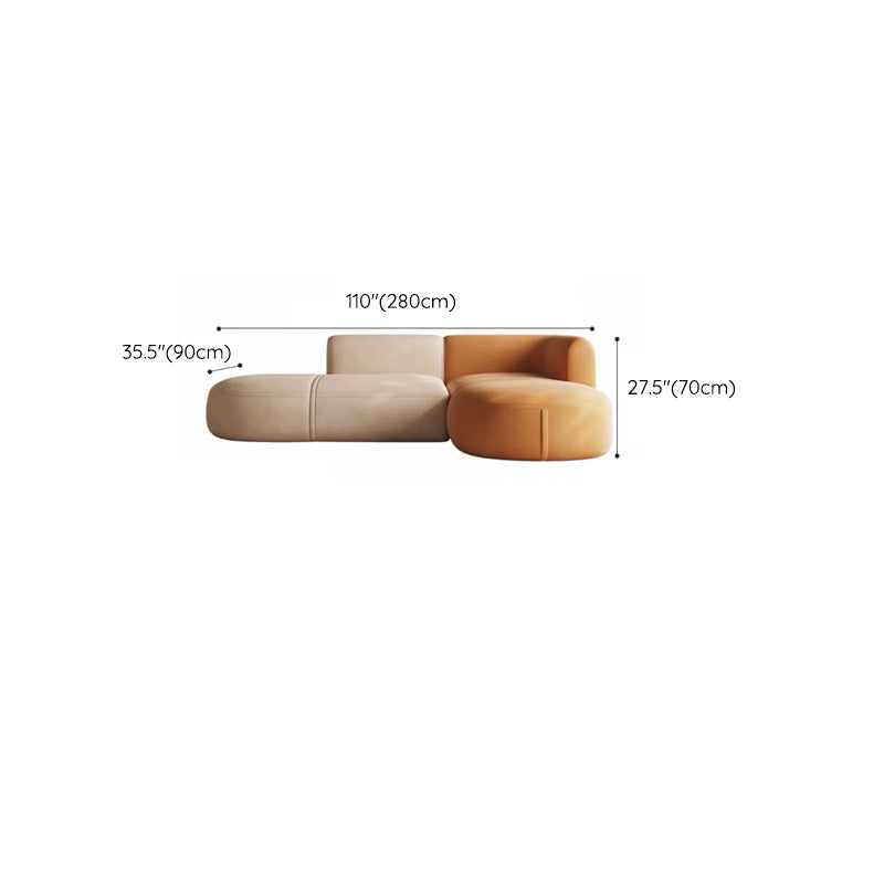 Minimalist 27.6-In H Sofa and Chaise Brown & Beige Sofa with One Side Arm Clearhalo 'furn' 'furn_sectionals' 'Furniture' 'Living Room Furniture' 'Sectionals' 6606948