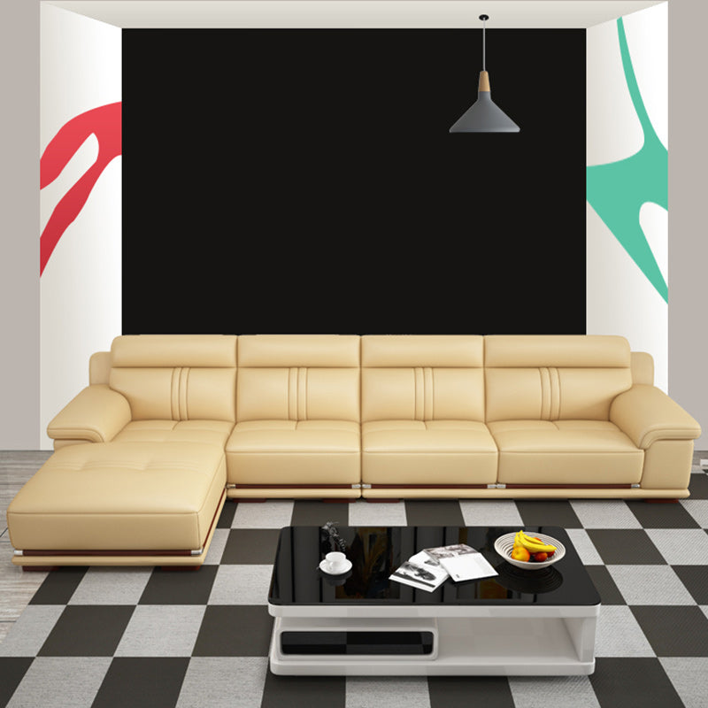 Divano sezionale in pelle autentica beige cuscino.