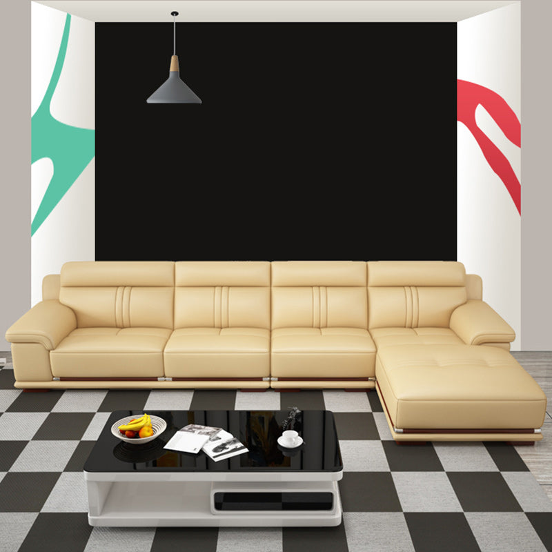 Divano sezionale in pelle autentica beige cuscino.