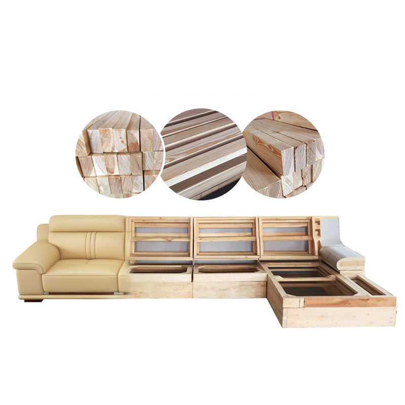 Divano sezionale in pelle autentica beige cuscino.