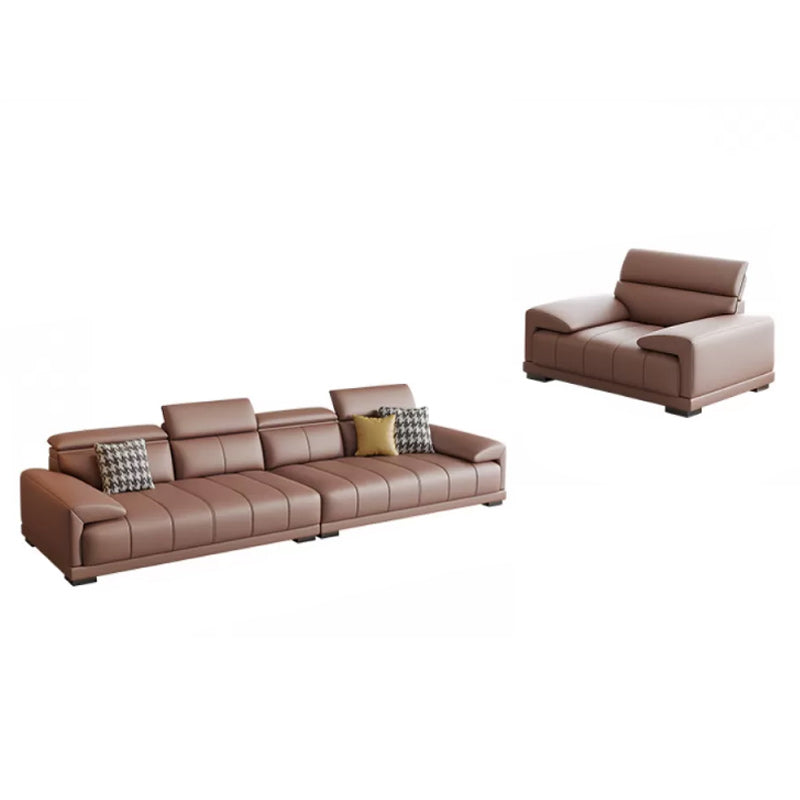 Faux Leather Sofa and Chaise Pillow Top Arm Sewn Pillow Back Seating